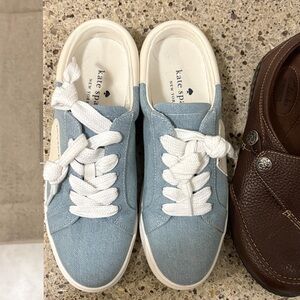 kate spade light blue denim slip-on lace sneakers